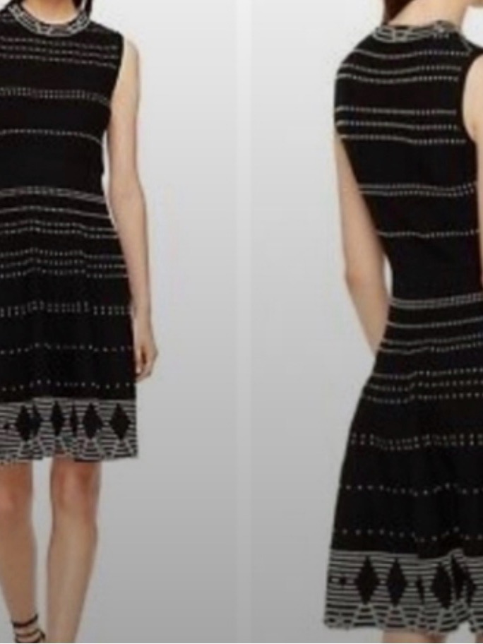 Kate Spade Black And White Sleeveless Knit Fit-And-Flare Dress